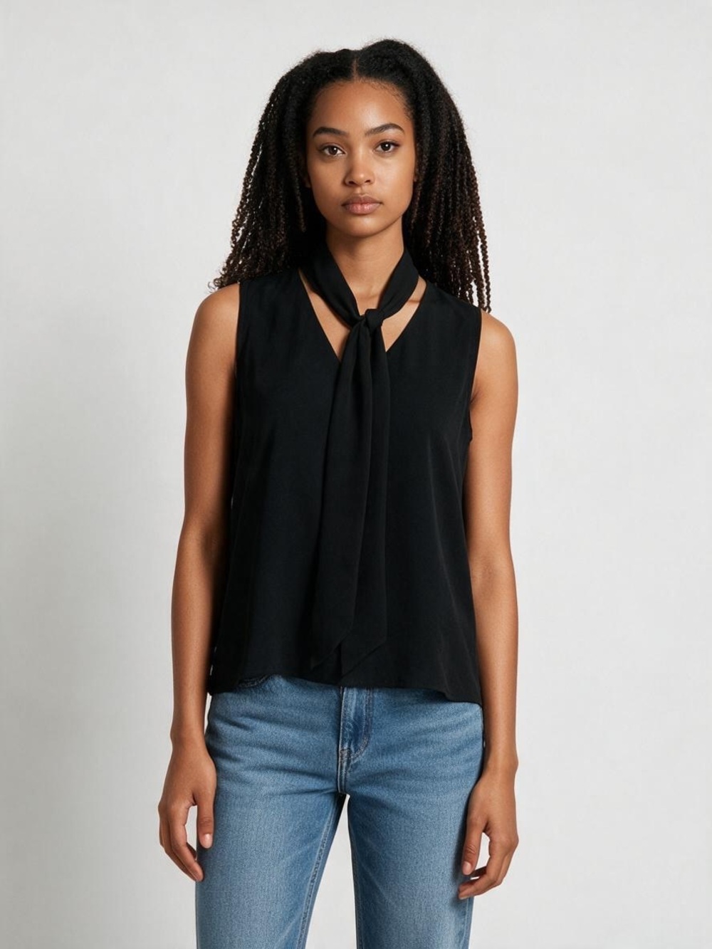 Ann Taylor Sample Bow Neck Shell NWT | Small • Black • Sleeveless Blouse